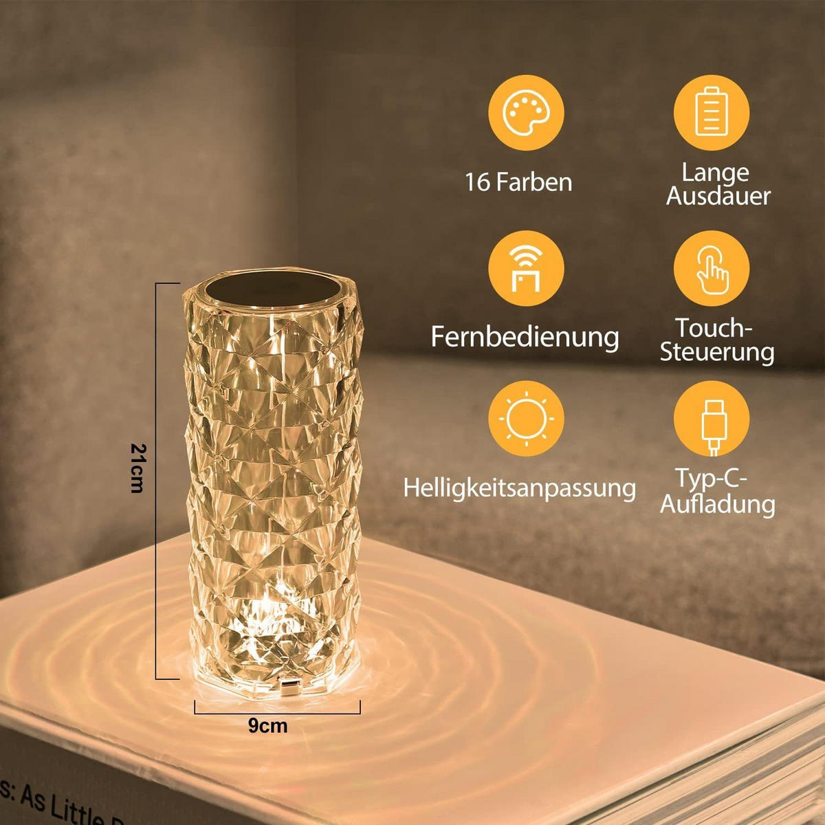 LED-TISCHLEUCHTE Juwel 9/9/21 cm - Transparent, Kunststoff (9/9/21cm) - Nettlife