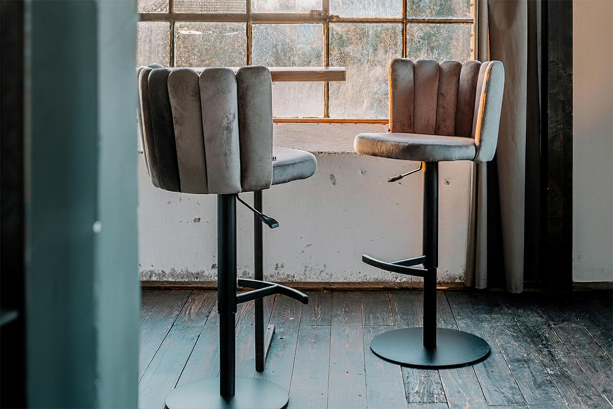 BARHOCKER JADA Grau Velvet Drehbar (360°), Höhenverstellbar - Grau, Kunststoff/Textil (55/85/53cm) - KAWOLA