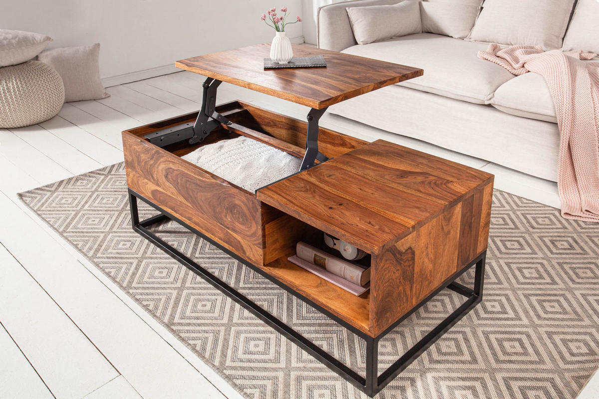 COUCHTISCH MAKASSAR FUNCTION Sheesham Natur 110 cm - Schwarz/Braun, Holz/Metall (50/110/40cm) - riess-ambiente