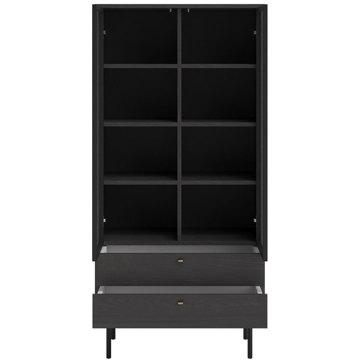 VITRINE Olar mit Holzoptik Esche Portland Schwarz 85 cm - Goldfarben/Schwarz, Holzwerkstoff/Metall (85/179/41cm) - Selsey