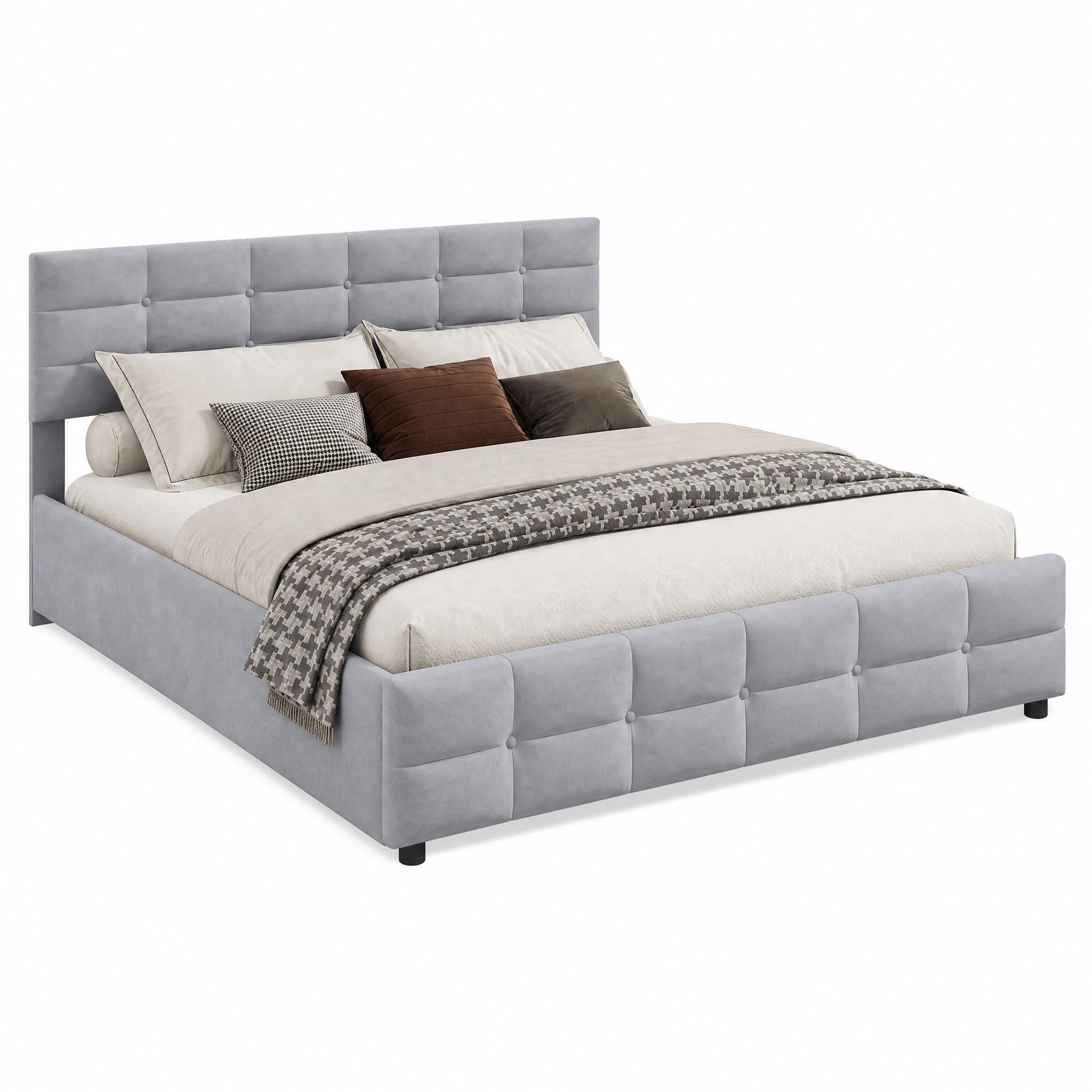 POLSTERBETT mit Stauraum 180x200 cm Samt Grau - Grau, Metall (180/200cm) - Meubliv