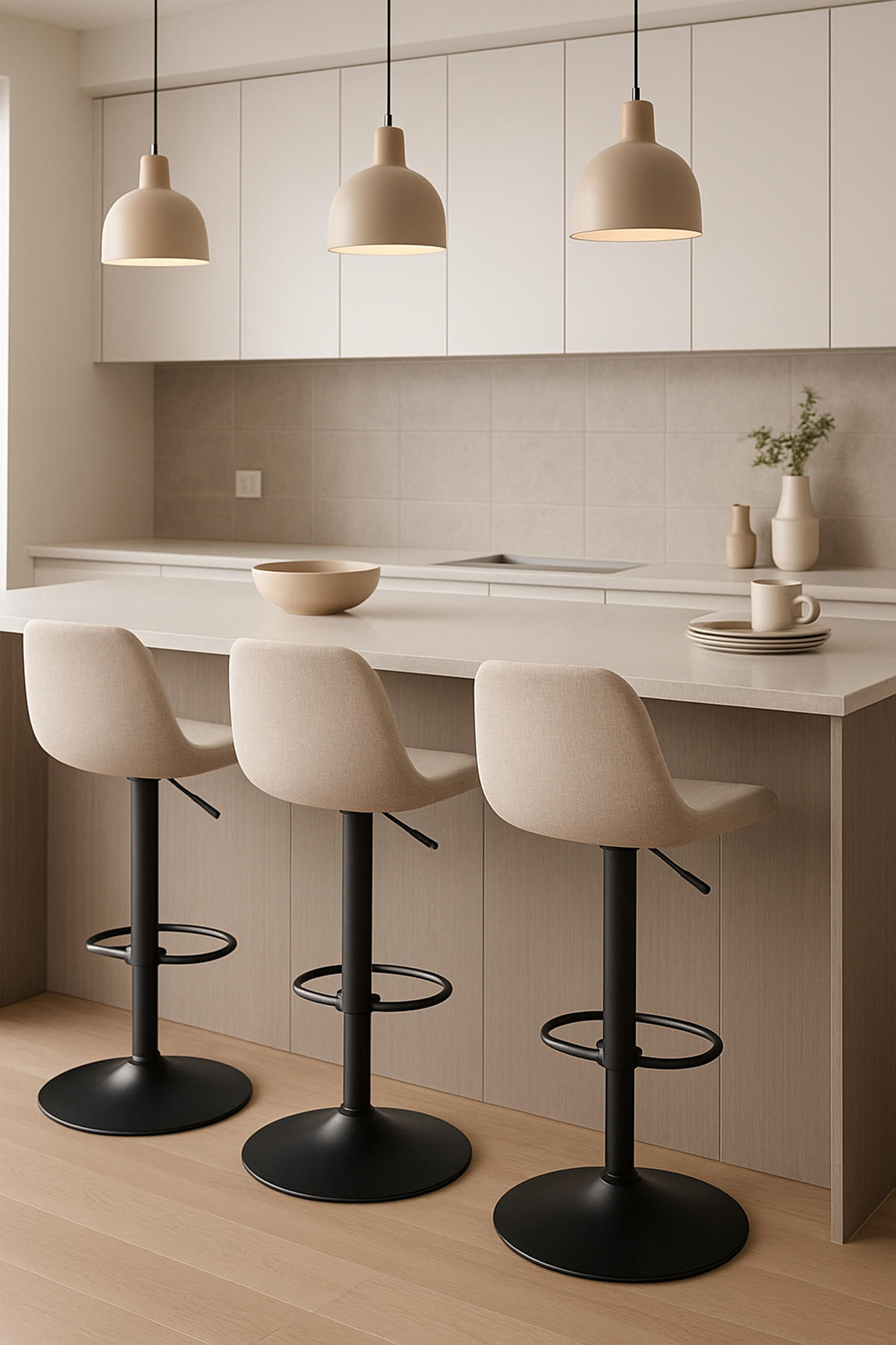 BARHOCKER 2er Set Lotus Stoff taupe - Schwarz/Grau, Textil/Metall (43/103/49cm) - TPFLiving