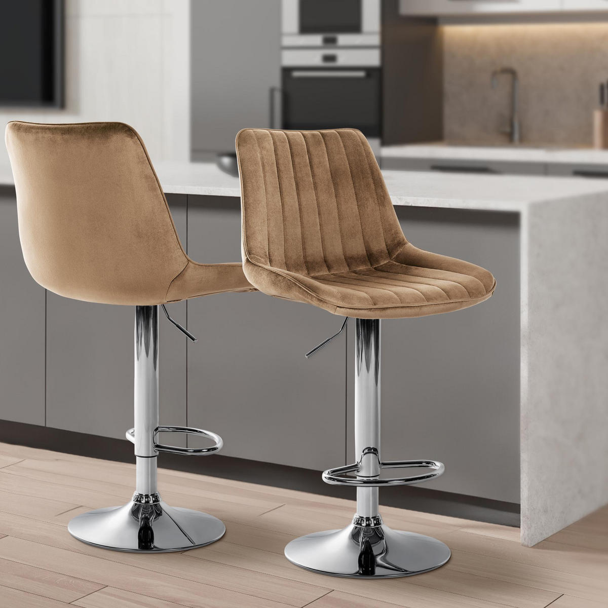 BARHOCKER Samt braun - Chromfarben/Braun, Textil/Metall (49.5/91/50cm) - CLP