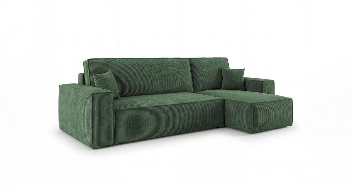 ECKSOFA CALIFORNIA MINI rechts grün Cord Poso 14 - Schlaffunktion, Bettkasten - Grün, Textil (245/139cm) - Cornero