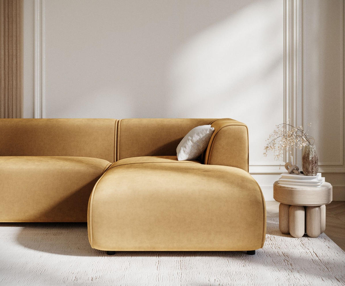 ECKSOFA Melani Honigfarbe Samtstoff - Rechts Seite - Schwarz/Honig, Holz/Holzwerkstoff (162/256cm) - Maison de Reve