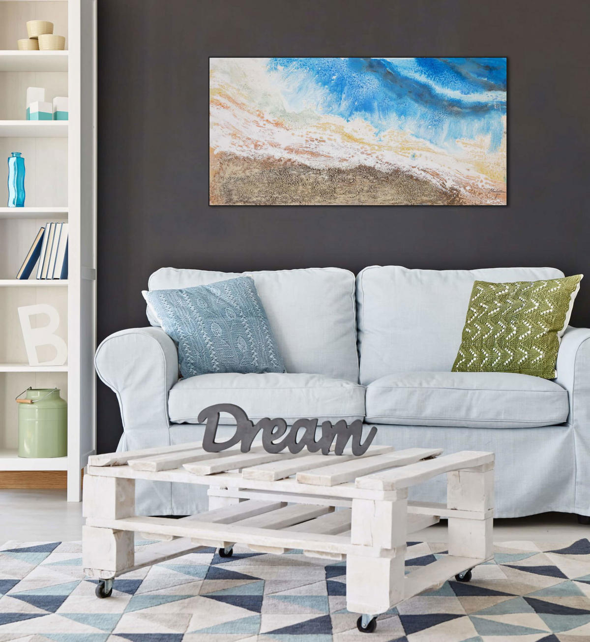 ACRYLBILD HANDGEMALT 120/60 cm - Blau/Braun, Holz/Textil (1.68/60cm) - KUNSTLOFT