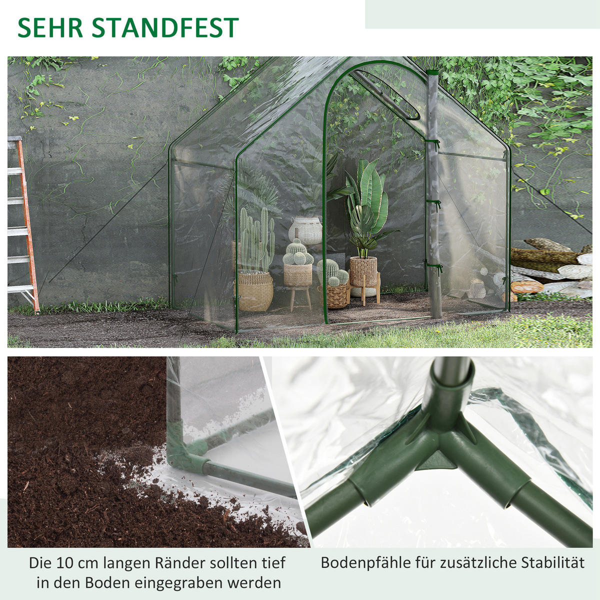FOLIENGEWÄCHSHAUS DE-05769 Begehbar mit Dachfenster & aufrollbarer Tür Transparent - Transparent, Kunststoff/Metall (100/168/180cm) - ComfortXL