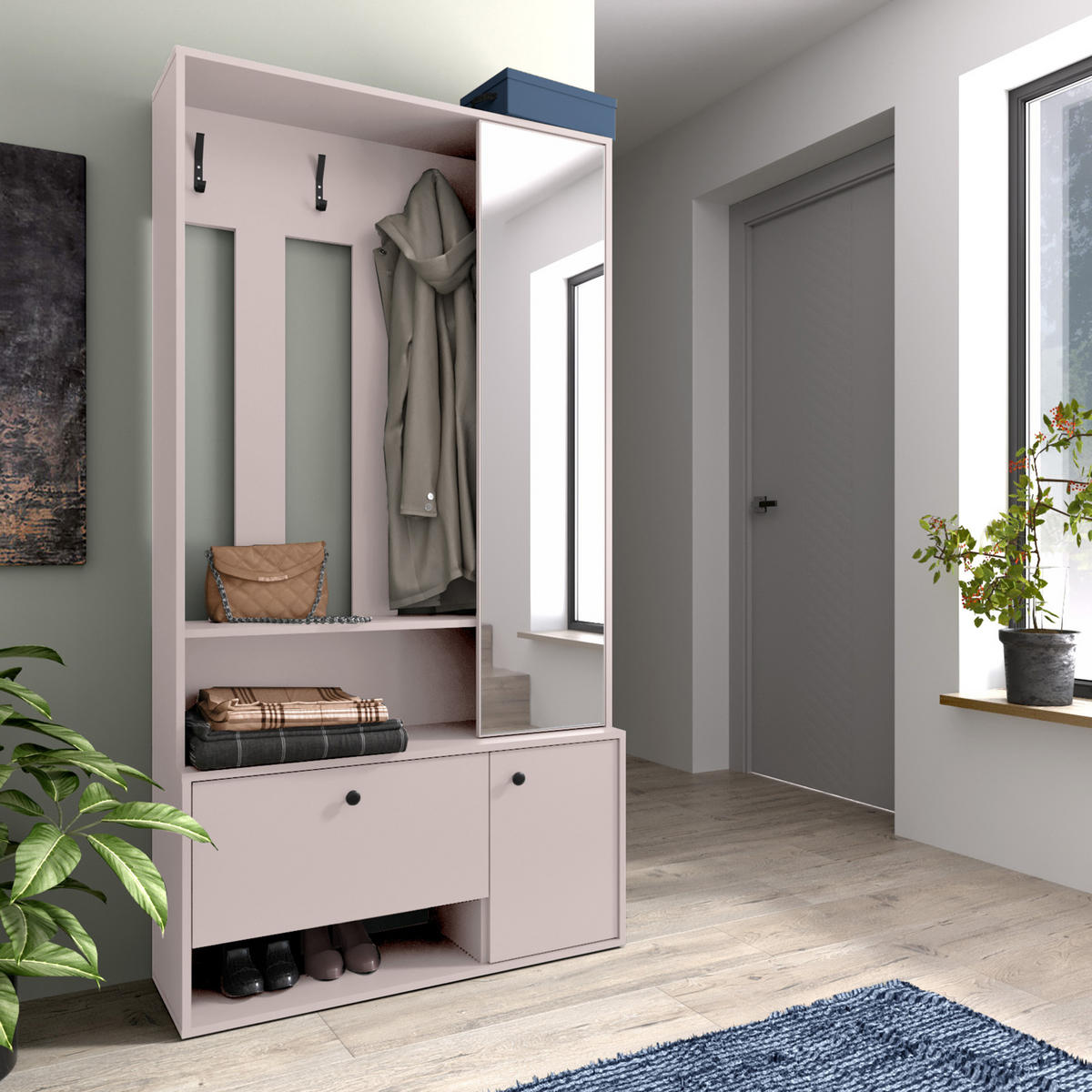 GARDEROBENSCHRANK Tokessa Kaschmir 100/191/33 cm - Modern mit Spiegel und Schuhschrank - Beige, Holzwerkstoff/Kunststoff (100/191/33cm) - AX Living