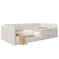 POLSTERBETT 90/200 cm in Beige mit Rundum-Sicherheitsrahmen, Schaumstoffpolsterung und Aufbewahrungstaschen aus Leinen - Beige, Holzwerkstoff/Textil (90/200cm) - STILVORA