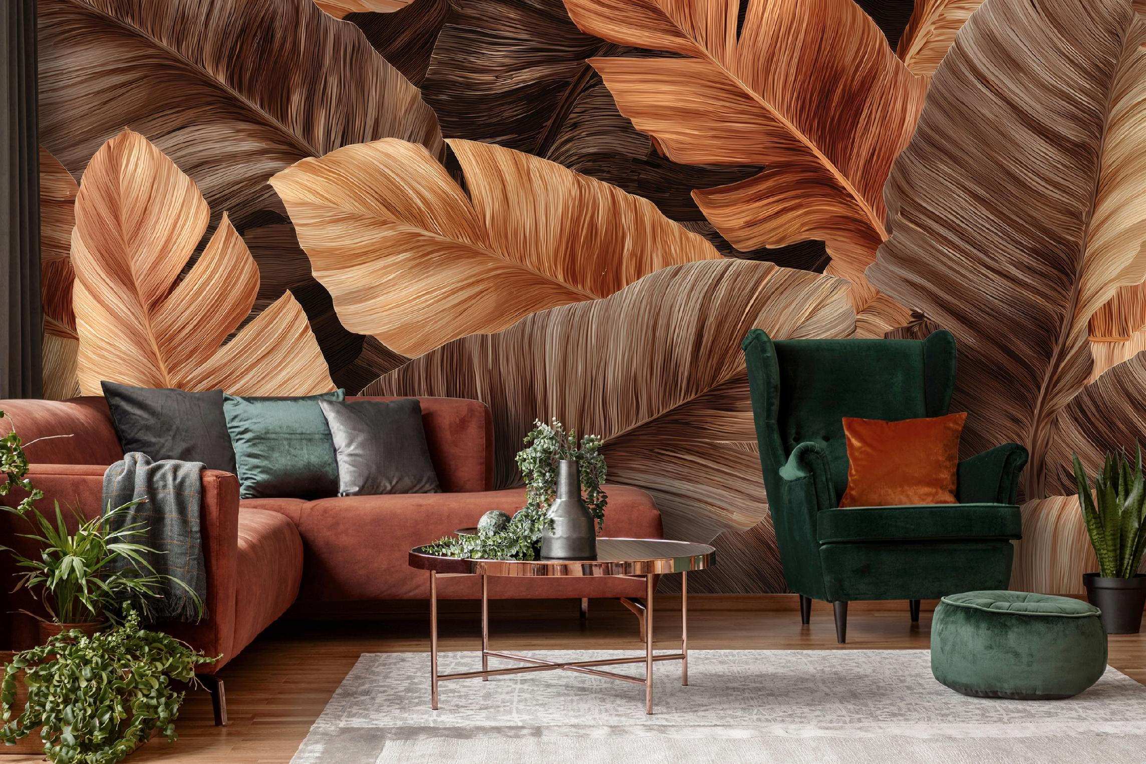 FOTOTAPETE Blätter Abstrakt Braun 400x280 cm - Multicolor, Papier (400/280cm) - Wallarena