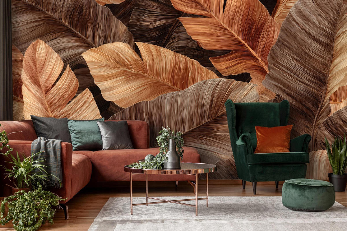 FOTOTAPETE Blätter Abstrakt Braun 400x280 cm - Multicolor, Papier (400/280cm) - Wallarena