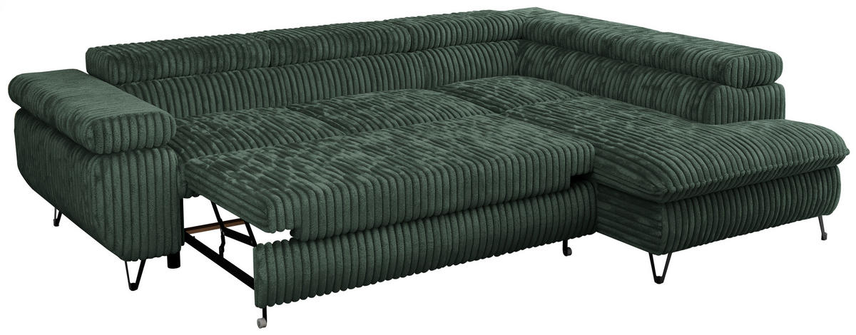 ECKSOFA PEDRO L Grün Cord - Rechts Seite - Schwarz/Grün, Textil/Metall (273/208cm) - MKS
