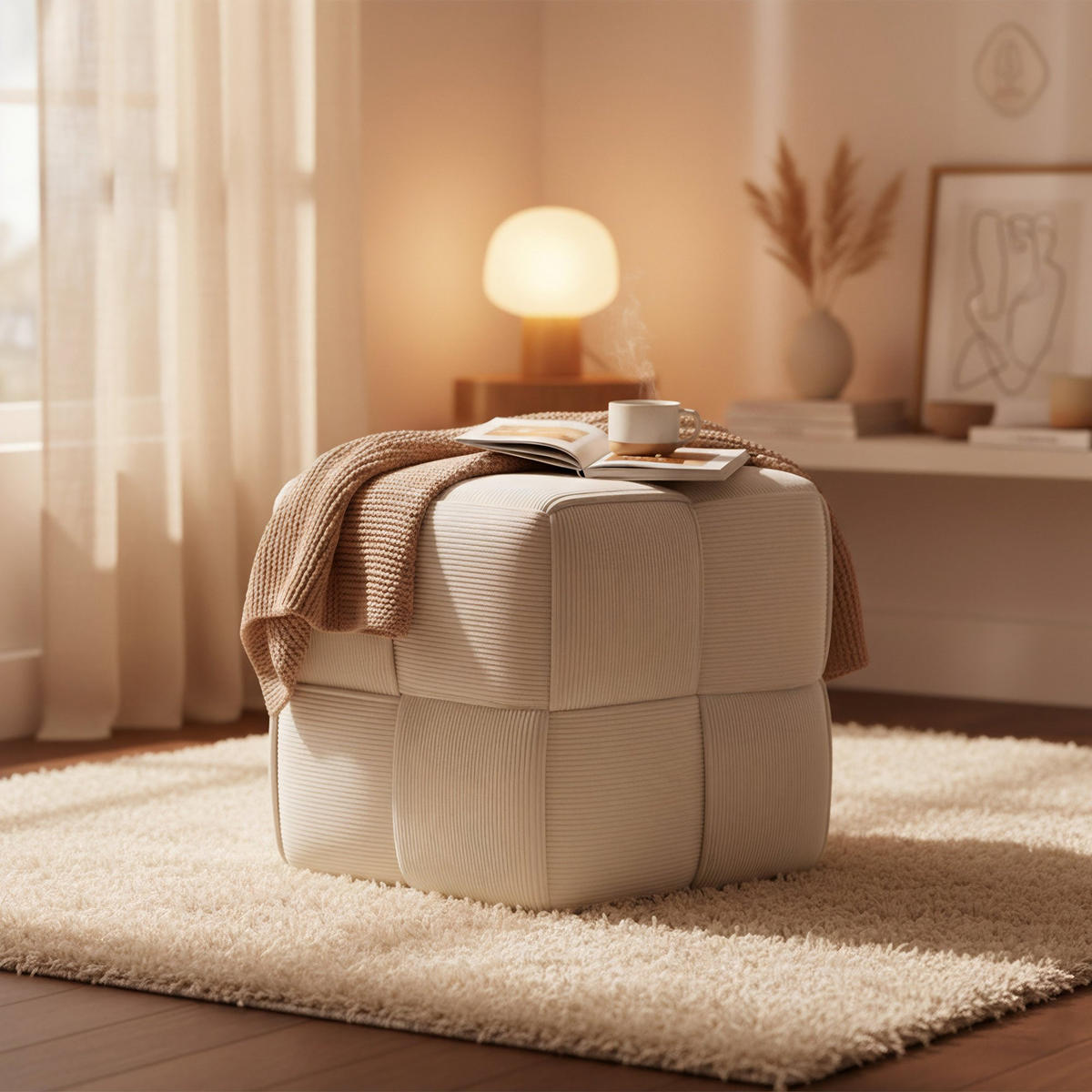 SITZWÜRFEL eckig 40/40/40 cm Cord Creme - Creme, Kunststoff/Textil (40/40/40cm) - CLP