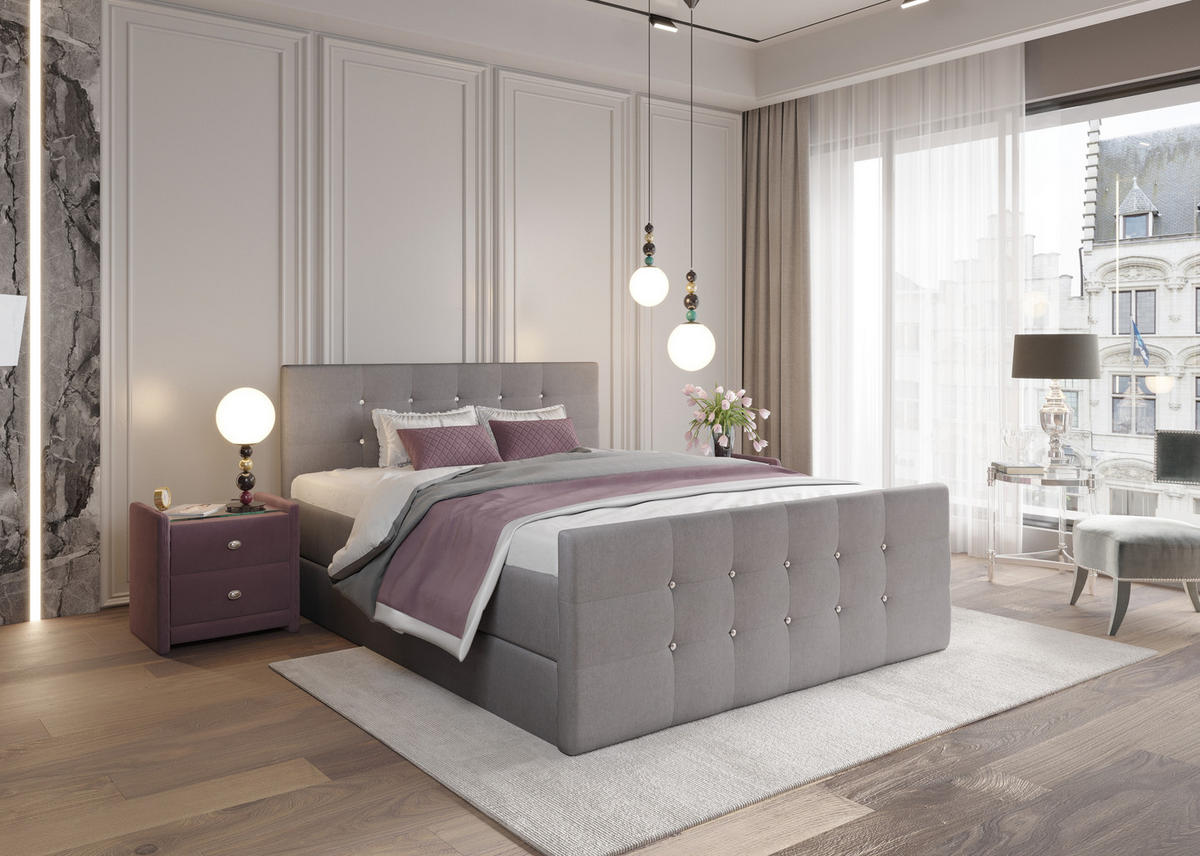 BOXBETT Paris Grau 200x200 cm Bettkasten + Topper - Grau, Holz/Textil (200/200cm) - Comfortic