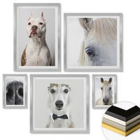 WANDBILDER 5er Set - 50x50 cm & 20x30 cm & 40x60 cm Silberner Rahmen - Elegante Porträts von Hunden und Pferden - Silberfarben, Kunststoff (40/60cm) - ArtPrintCave