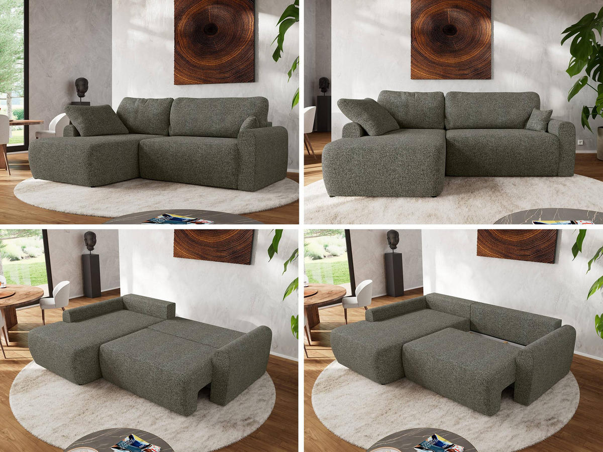 ECKSCHLAFSOFA CUBO L Grau Struktur - links - Schwarz/Grau, Kunststoff/Textil (273/187cm) - MKS