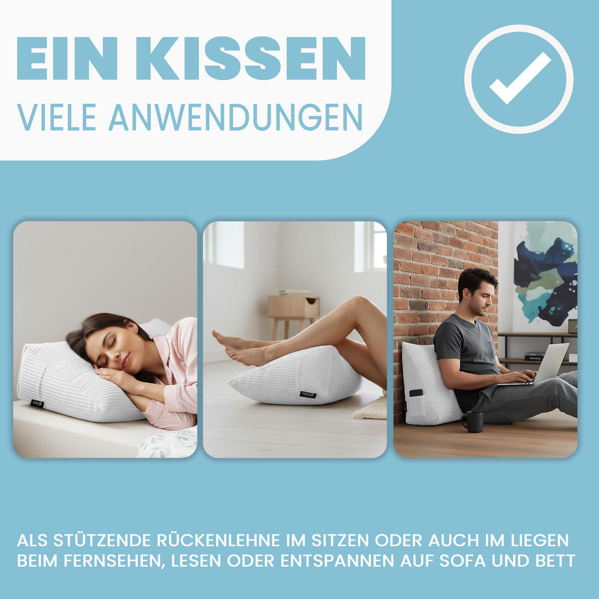 KEILKISSEN Cool Grey, 70/40/20 cm, Cord - Hellgrau, Textil (70/20cm) - Dreamroots