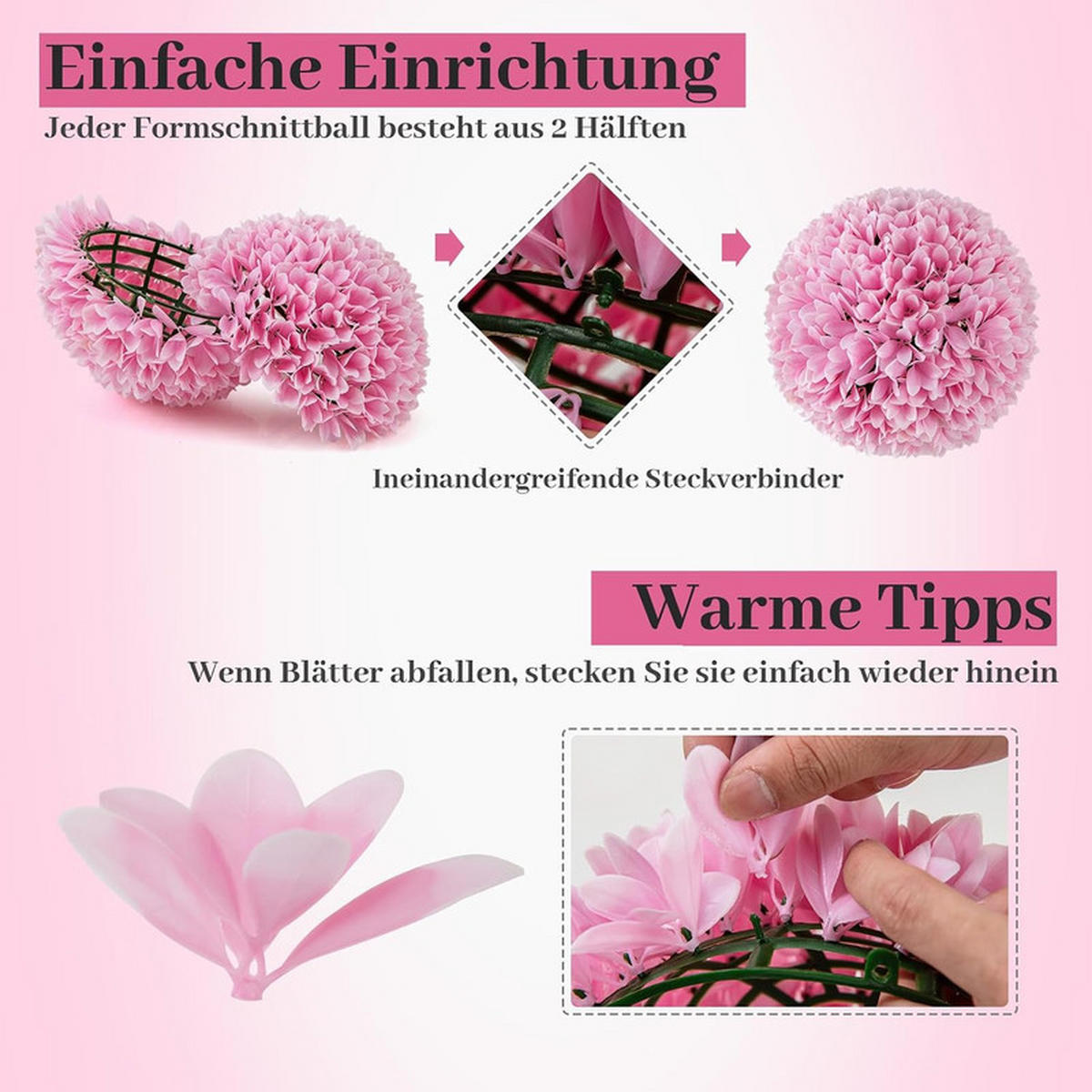 BUCHSBAUMKUGEL UV-beständig rosa(2er-Set) - Pink, Kunststoff (28cm) - COSTWAY