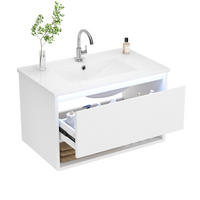 WASCHTISCHUNTERSCHRANK 76x46x45 cm Weiß aus Holzwerkstoff & Keramik mit LED-Sensorlicht - Weiß, Holzwerkstoff (76/45/46cm) - Modfu