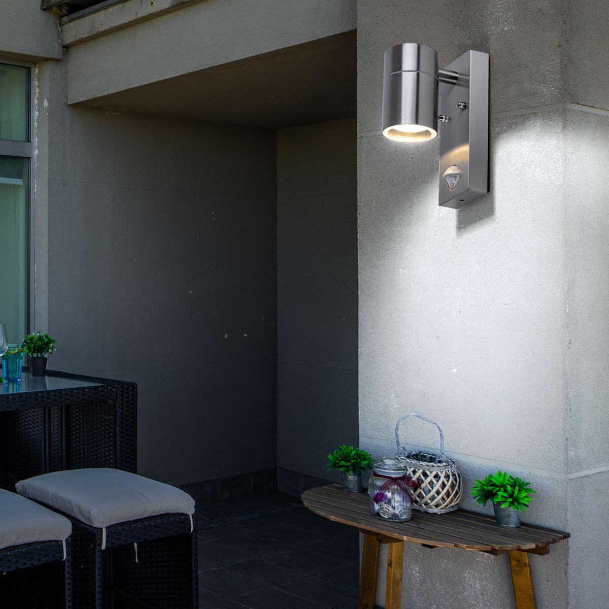 LED AUSSEN-WANDLAMPE Edelstahl Silber Bewegungsmelder - Silberfarben, Metall (6.7/16.3/11cm)