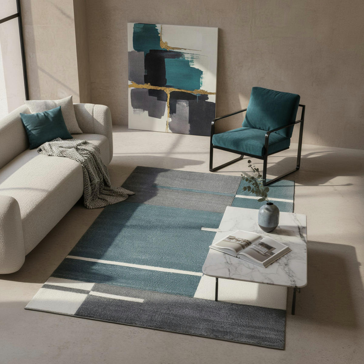 KURZFLORTEPPICH LATEMAR, kariert, Blau, 140 x 200 cm - Blau, Textil (140/200cm) - KADIMA DESIGN