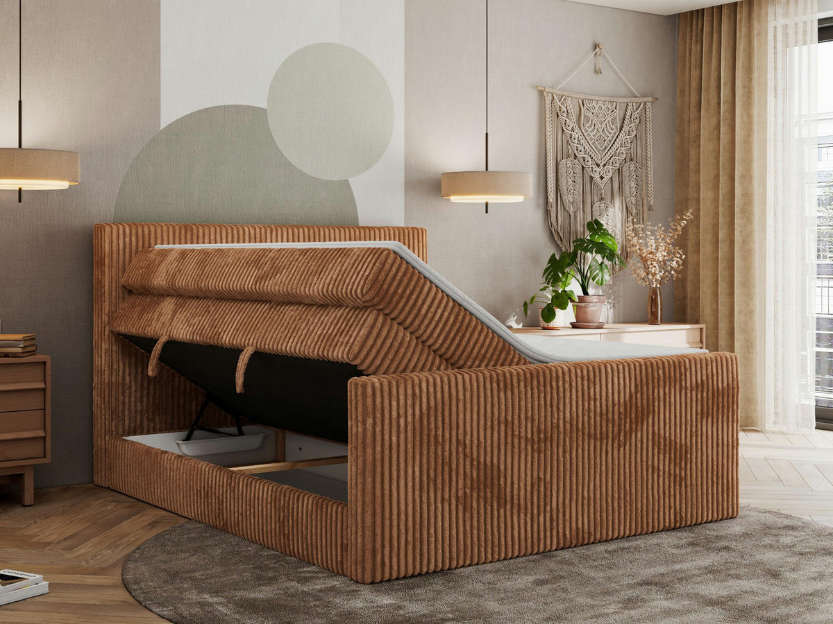 BOXSPRINGBETT TILIANO KING DUO 180/200 - Orange Cord - H3 - Orange, Textil (180/200cm) - MKS