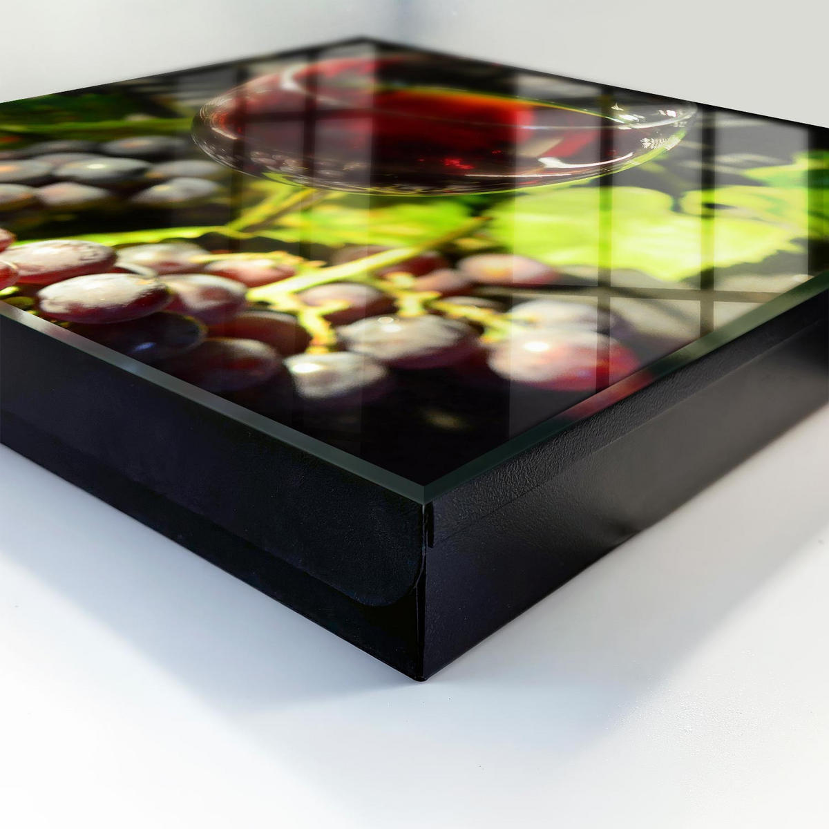 SCHLÜSSELBOX Schwarz 30x30 cm- Türöffnung nach rechts - Trauben und Wein - Rot, Metall (30/30/5cm) - TULUP