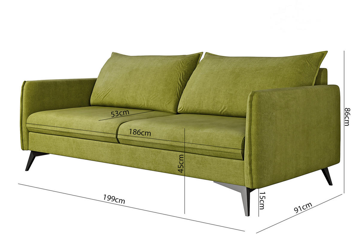 3-SITZER-SOFA Pulse Grün Luxusmicrofaser - Schwarz/Grün, Holz/Textil (199/86/91cm) - S-Style Möbel