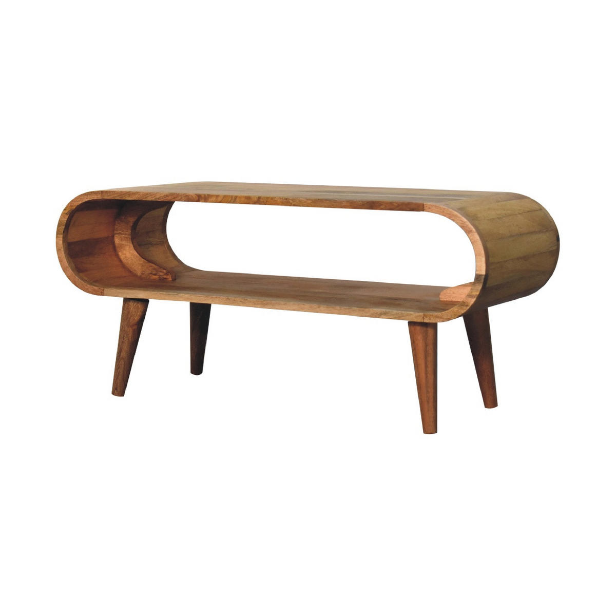 COUCHTISCH aus Massivholz im Eichenholz-Finish, Offener Stauraum, Nordische Beine - Eichefarben/Messingfarben, Holz/Metall (35/90/40cm) - Artisan Furniture