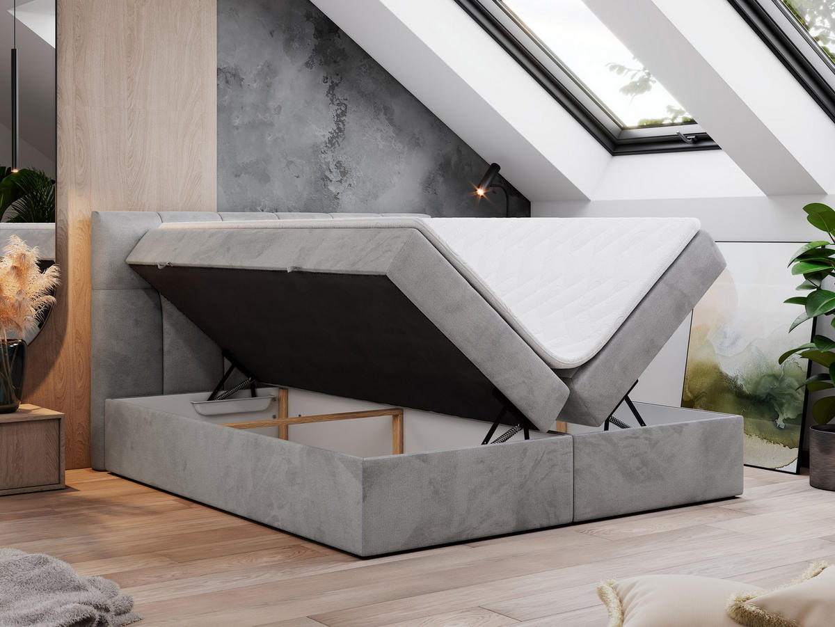 BOXBETT RICO 120/200 Hellgrau Velvet - H3 - Hellgrau, Holz/Textil (120/200cm) - MKS