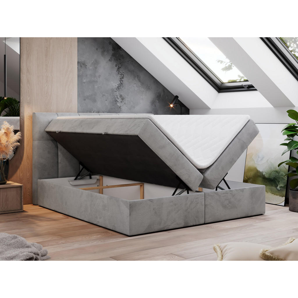 Thumbnail - MKS Boxbett, Hellgrau, Textil, 2-Sitzer, H3, Rechteckig, 180x200 cm, Schlafzimmer, Betten, Boxspringbetten