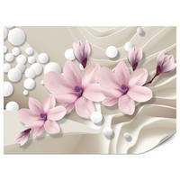 FOTOTAPETA Pre Obývaciu Izbu KVETY Magnólie RUŽOVÁ Vlnité Priestorové Pozadie 450 x 315 cm - biela/ružová, papier (450/315cm) - Muralo