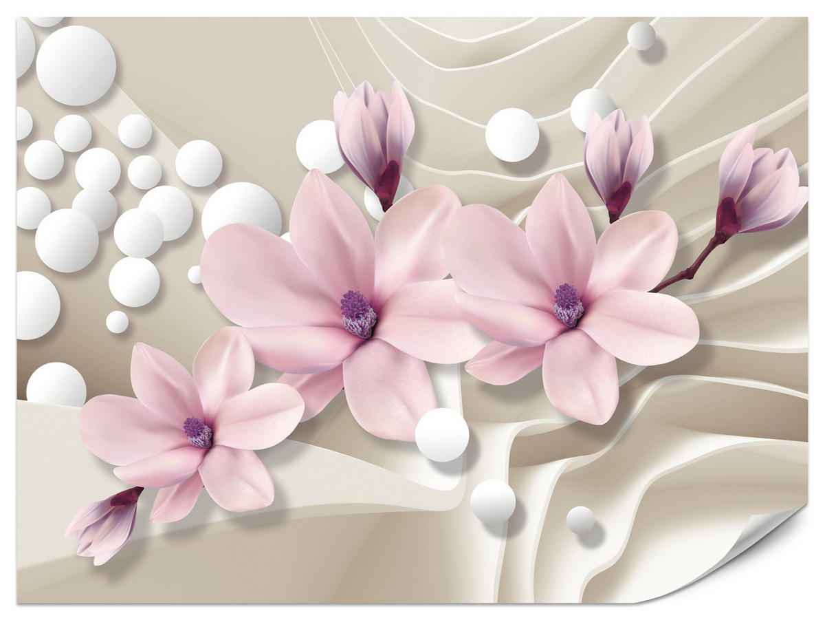 FOTOTAPETA Pre Obývaciu Izbu KVETY Magnólie RUŽOVÁ Vlnité Priestorové Pozadie 450 x 315 cm - biela/ružová, papier (450/315cm) - Muralo