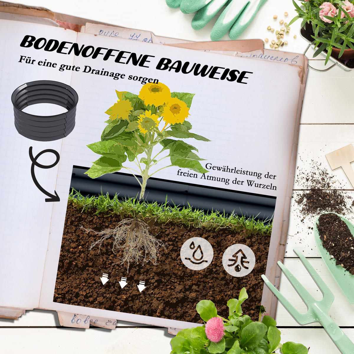 HOCHBEET 2er-Set aus Stahl - Dunkelgrau, Metall (60/30/60cm) - Outsunny