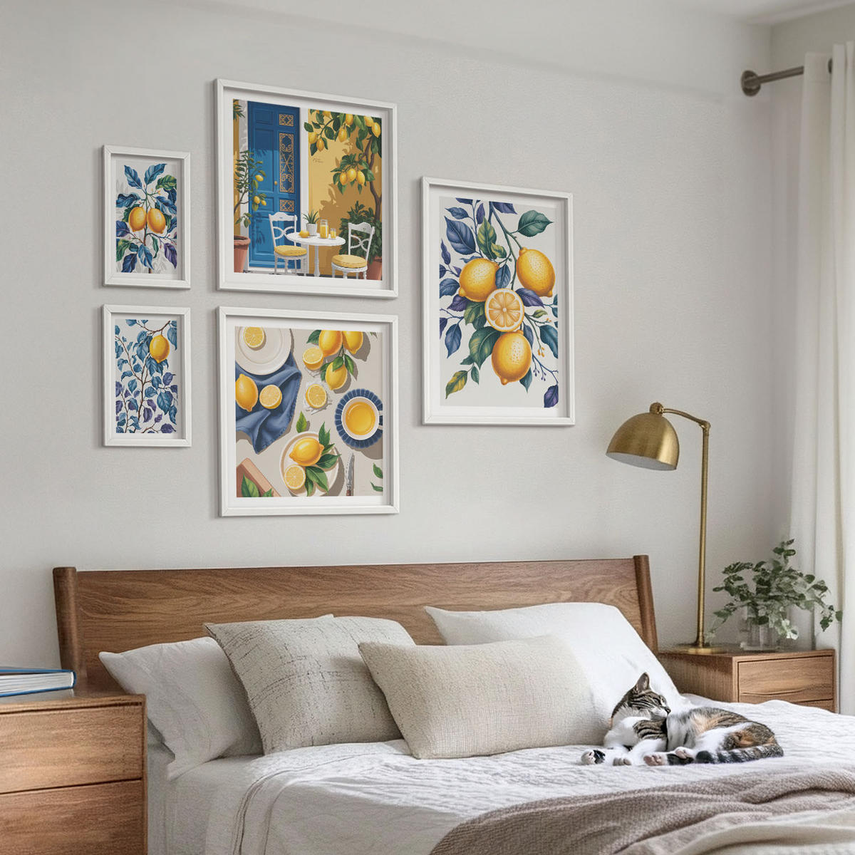 BILDER SET 5er Set - 50x50 cm & 20x30 cm & 40x60 cm Weißer Rahmen - Grüne Oliven, Eukalyptus - Weiß, Kunststoff (40/60cm) - TULUP