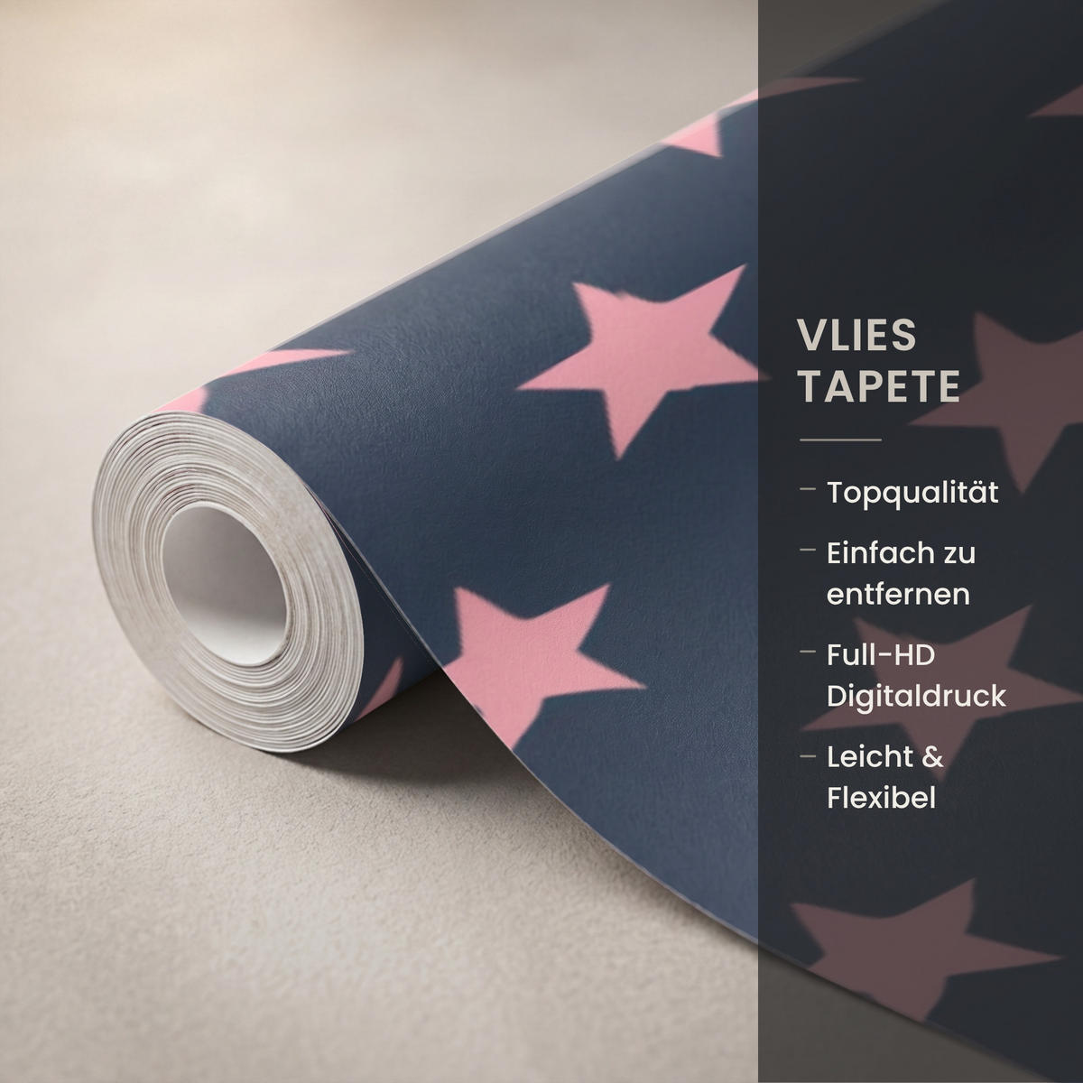 KINDERTAPETE - Muster - Sterne - Rosa - 260x200 cm - Anthrazit, Papier (260/200cm) - OnlyWow