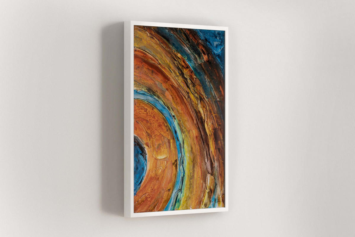 ACRYLBILD HANDGEMALT 60/90 cm - Blau/Kupferfarben, Holz/Textil (1.3/90cm) - KUNSTLOFT