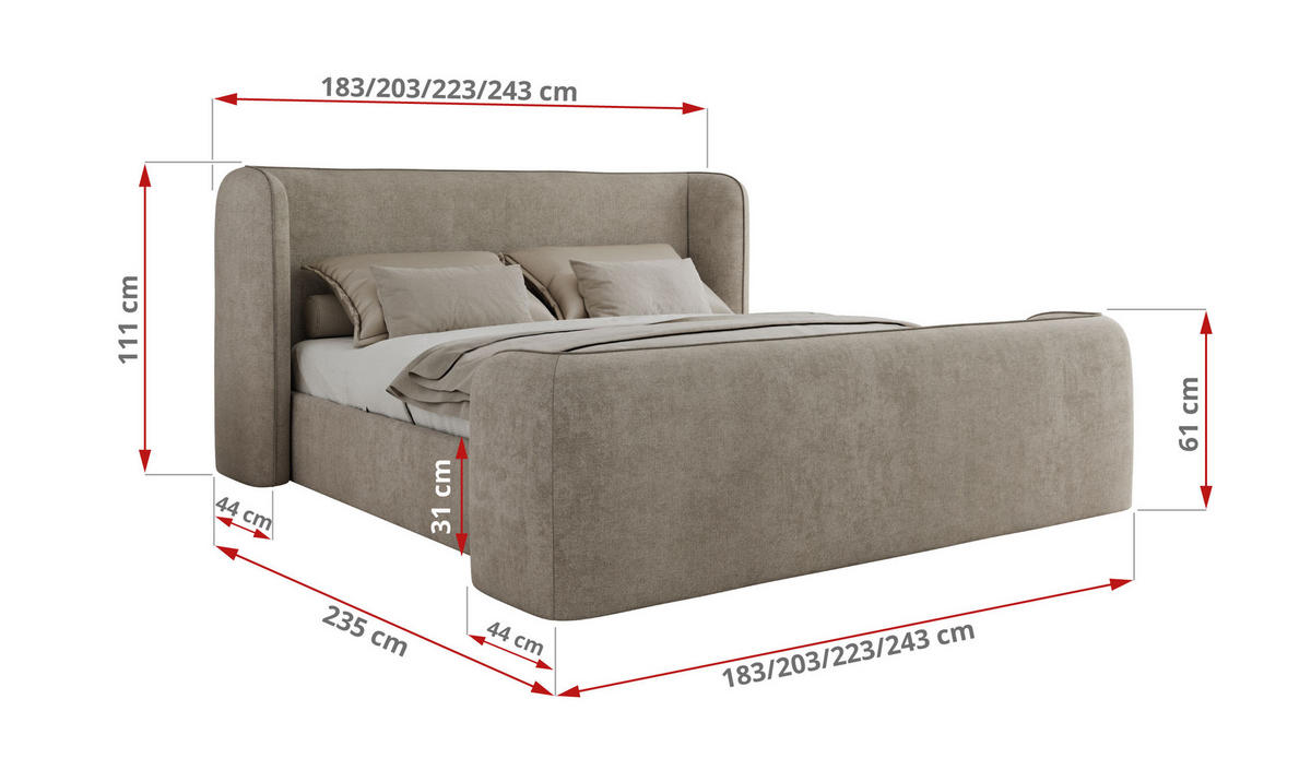 POLSTERBETT EMORA CLASSIC DUO 200/200 - Beige Strukture - Pocket-Matratze - Beige, Textil (200/200cm) - MKS