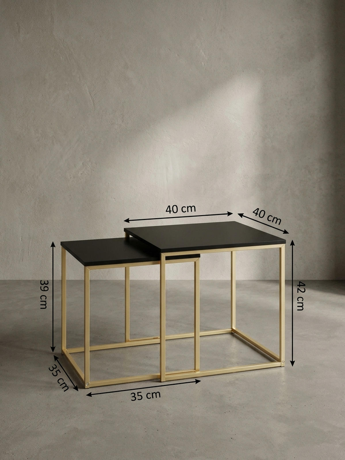 COUCHTISCH 2er Set Metallgestell Glas MDF-Platte TRONTO, Gold 40x40x42 cm - Goldfarben, Holz/Metall (40/40/42cm) - KADIMA DESIGN