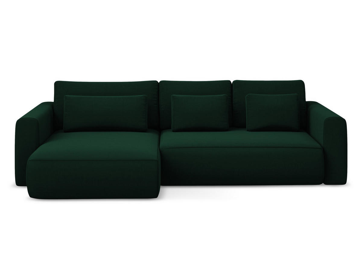 ECKSOFA mit Schlaffunktion Samt Stoff Grün - Dunkelgrün/Schwarz, Kunststoff/Textil (149/278cm) - Makamii