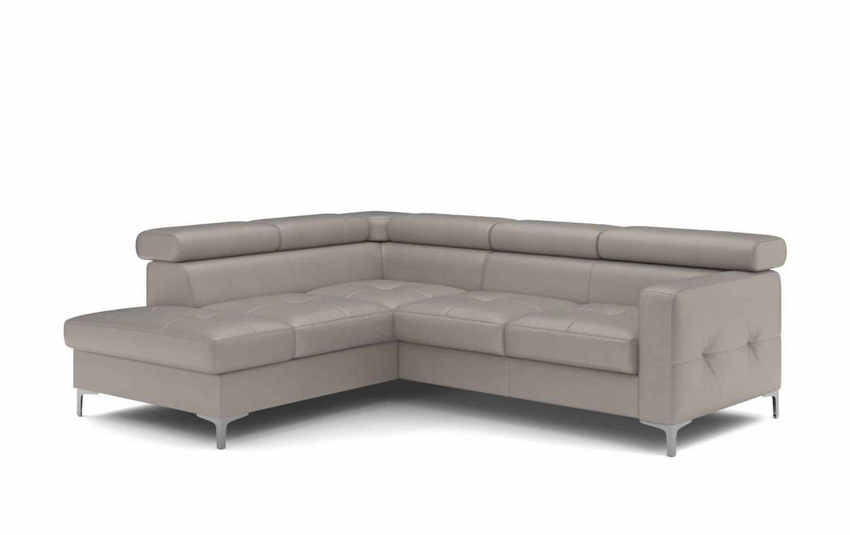 ECKSCHLAFSOFA aus Echtleder mit Schlaffunktion und Bettkasten - Chromfarben/Silberfarben, Leder/Holz (242/207cm) - Cotta