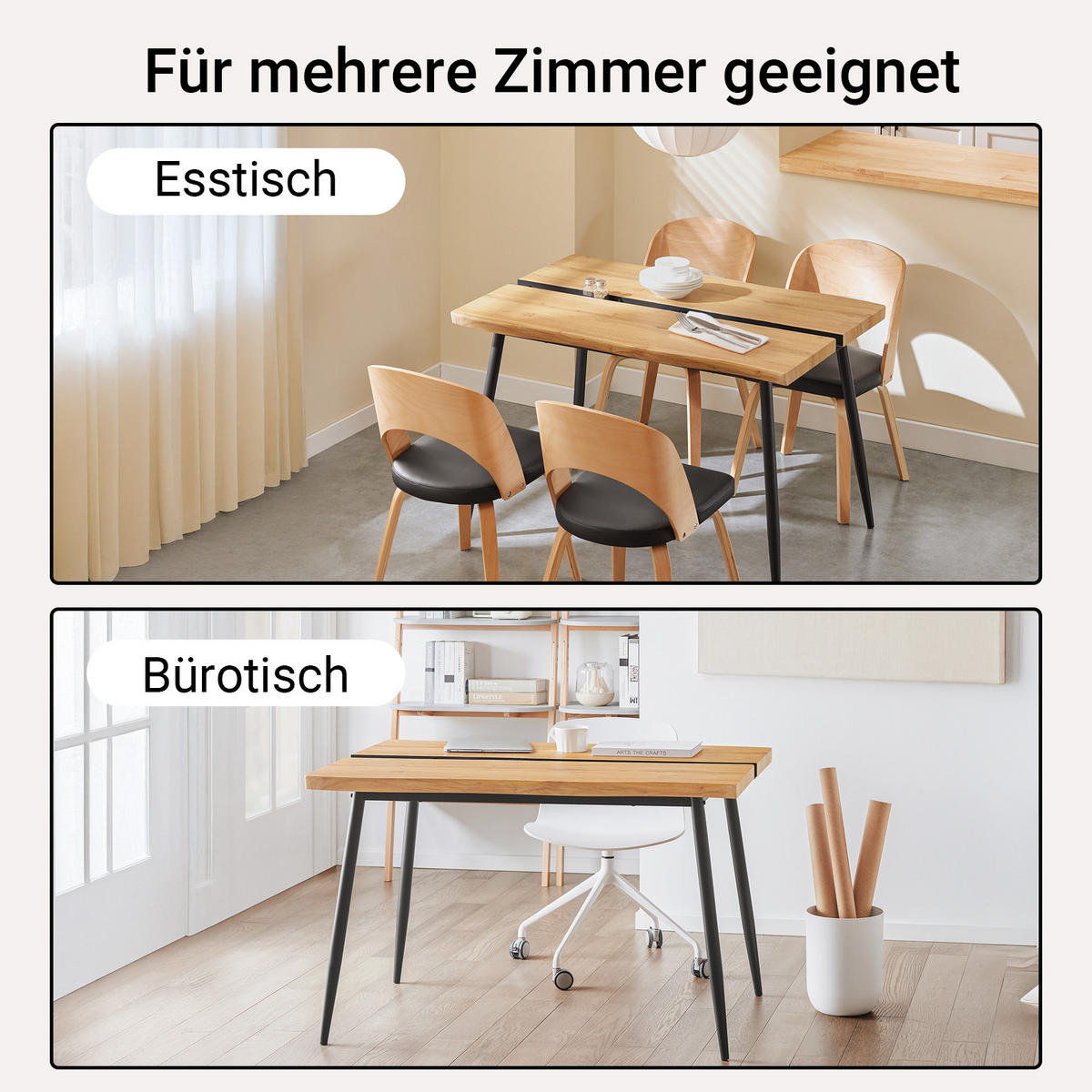 ESSTISCH Natur-Schwarz - Schwarz/Naturfarben, Holzwerkstoff/Metall (78/120/75cm) - SoBuy
