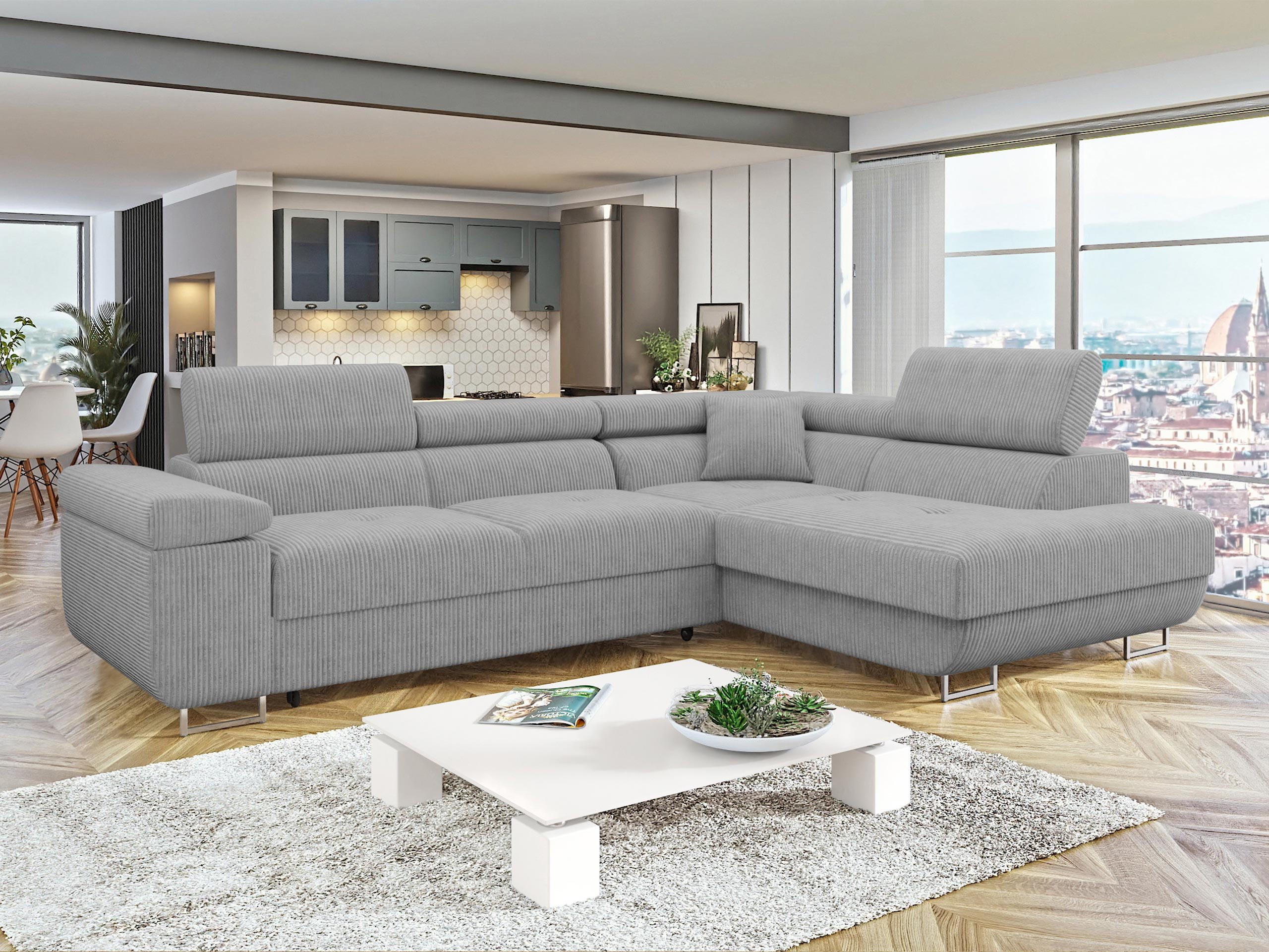 ECKSOFA Torezio Cord, Seite: Rechts - Grau, Holz/Textil (274/203cm) - MIRJAN24