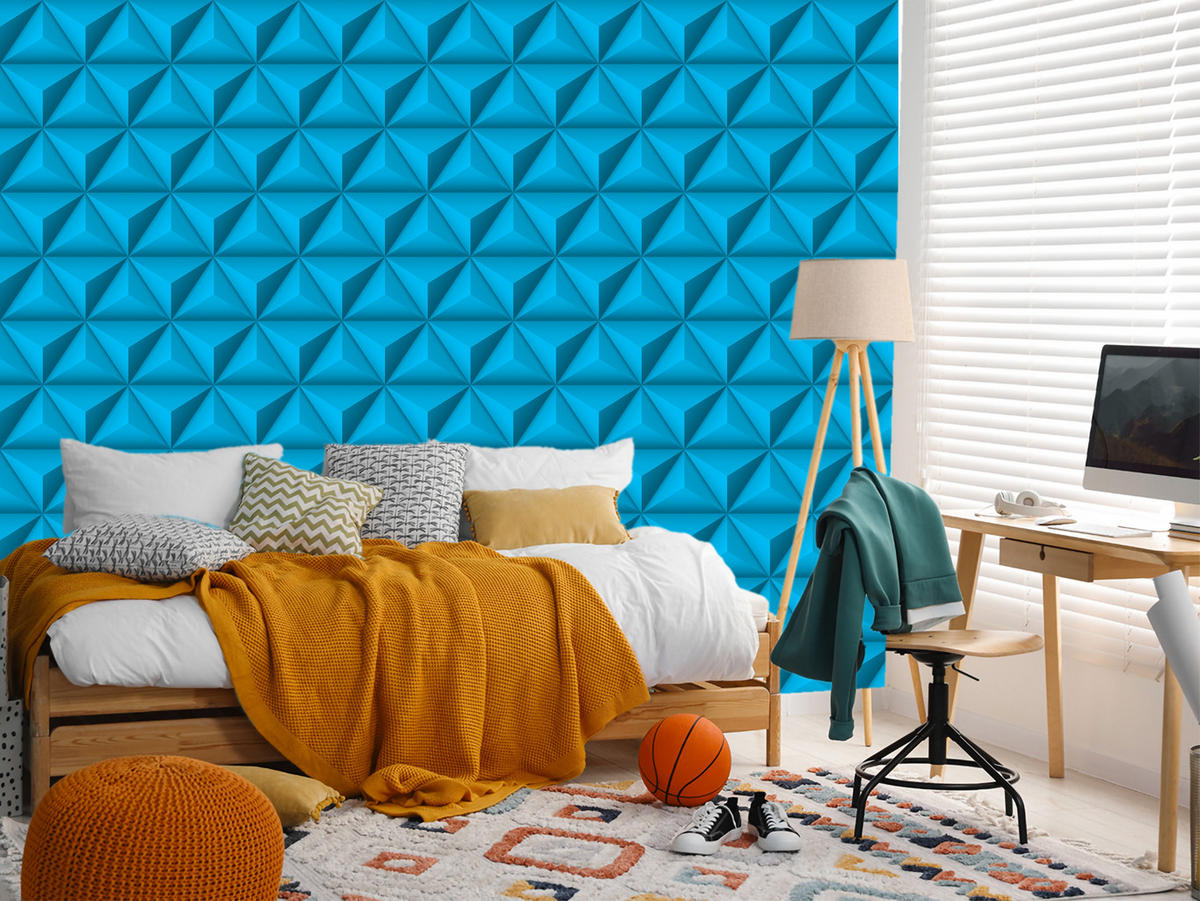 VLIESTAPETE Dreiecke in 3D-Optik – Blau, Türkis – 50x1000 cm - Türkis/Blau, Papier (50/1000cm) - Muralo