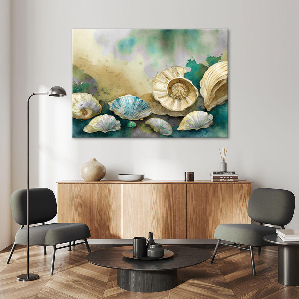 LEINWANDBILD Seemuscheln türkis Acryl - Grün, Textil (60/40cm) - Feeby