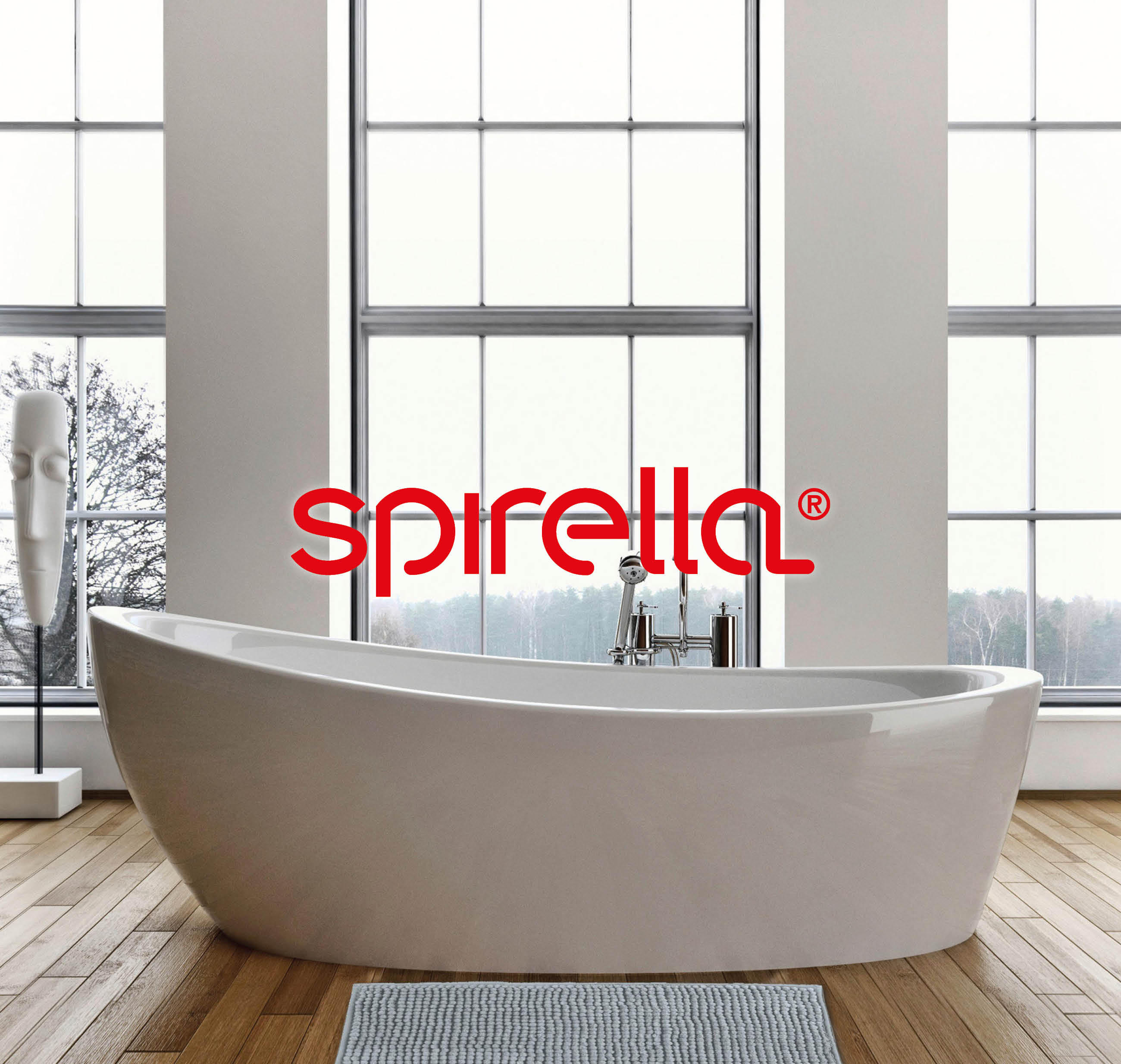Moderne Spirella Badewanne in elegantem Design, umgeben von stilvollem Badezimmerinterieur.