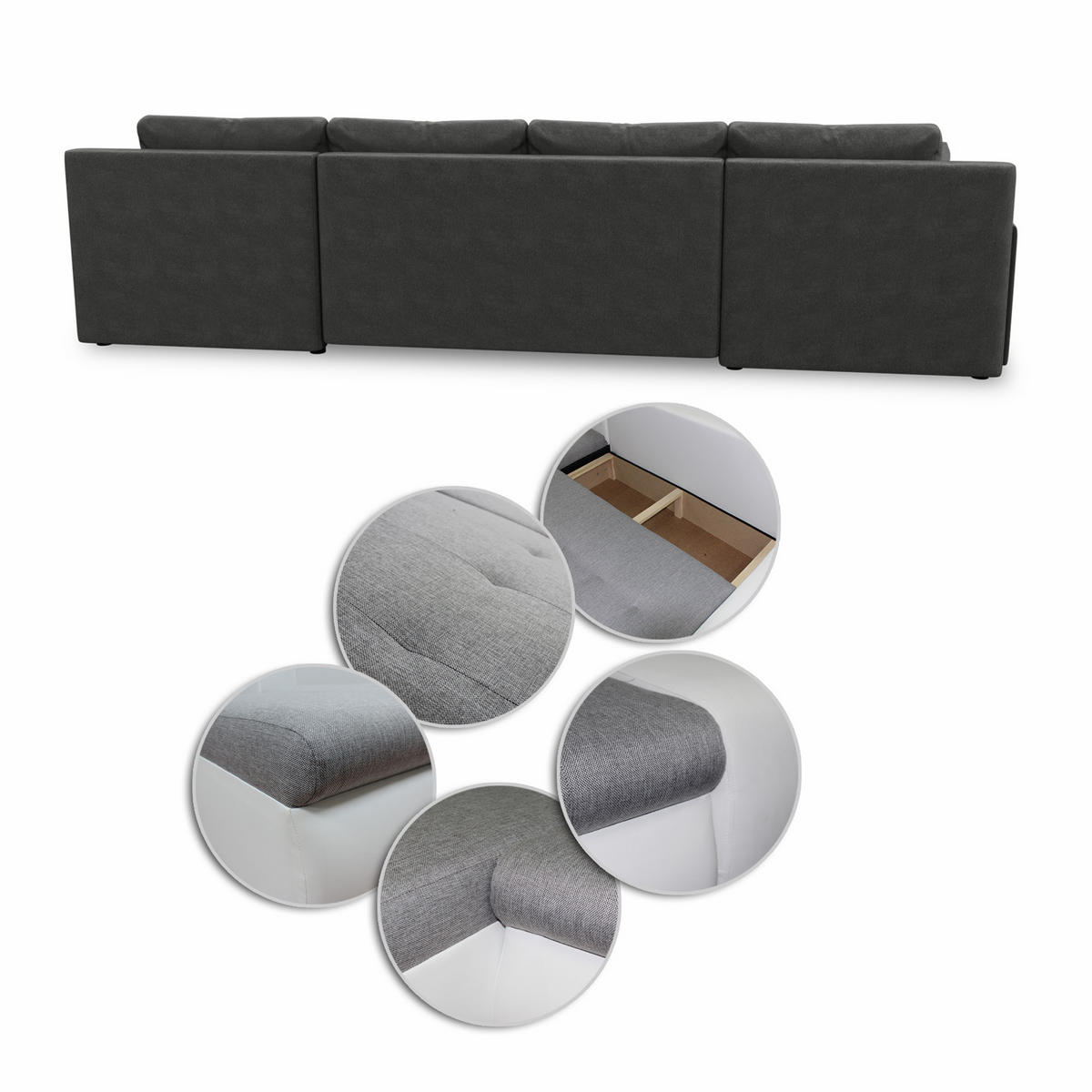 WOHNLANDSCHAFT Faris U - Grau, Holz/Textil (350/85/185cm) - Sofnet