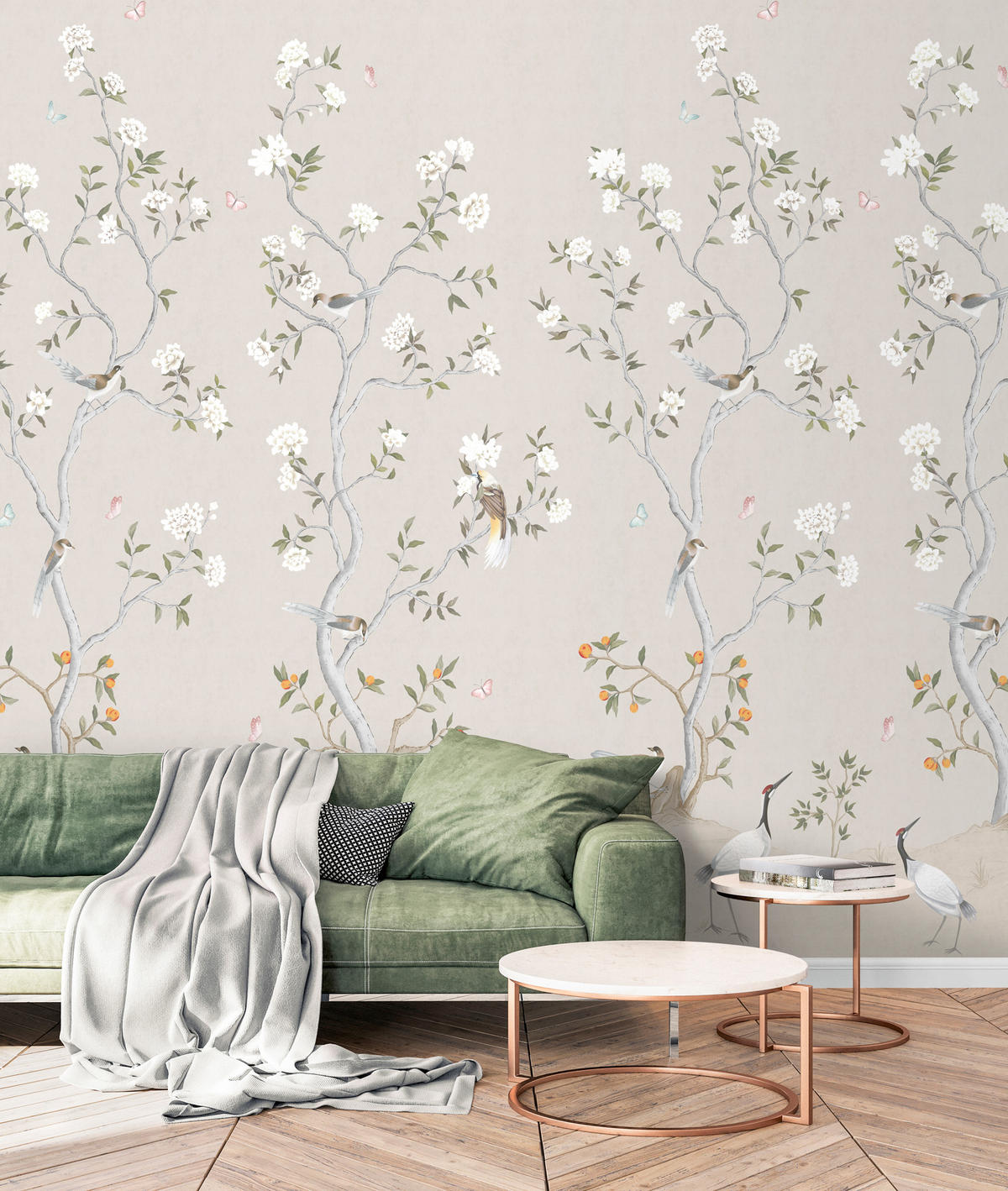 FOTOTAPETE Blumen und Vögel 159 x 280 cm - Beige, Papier (159/280cm) - Sanders & Sanders