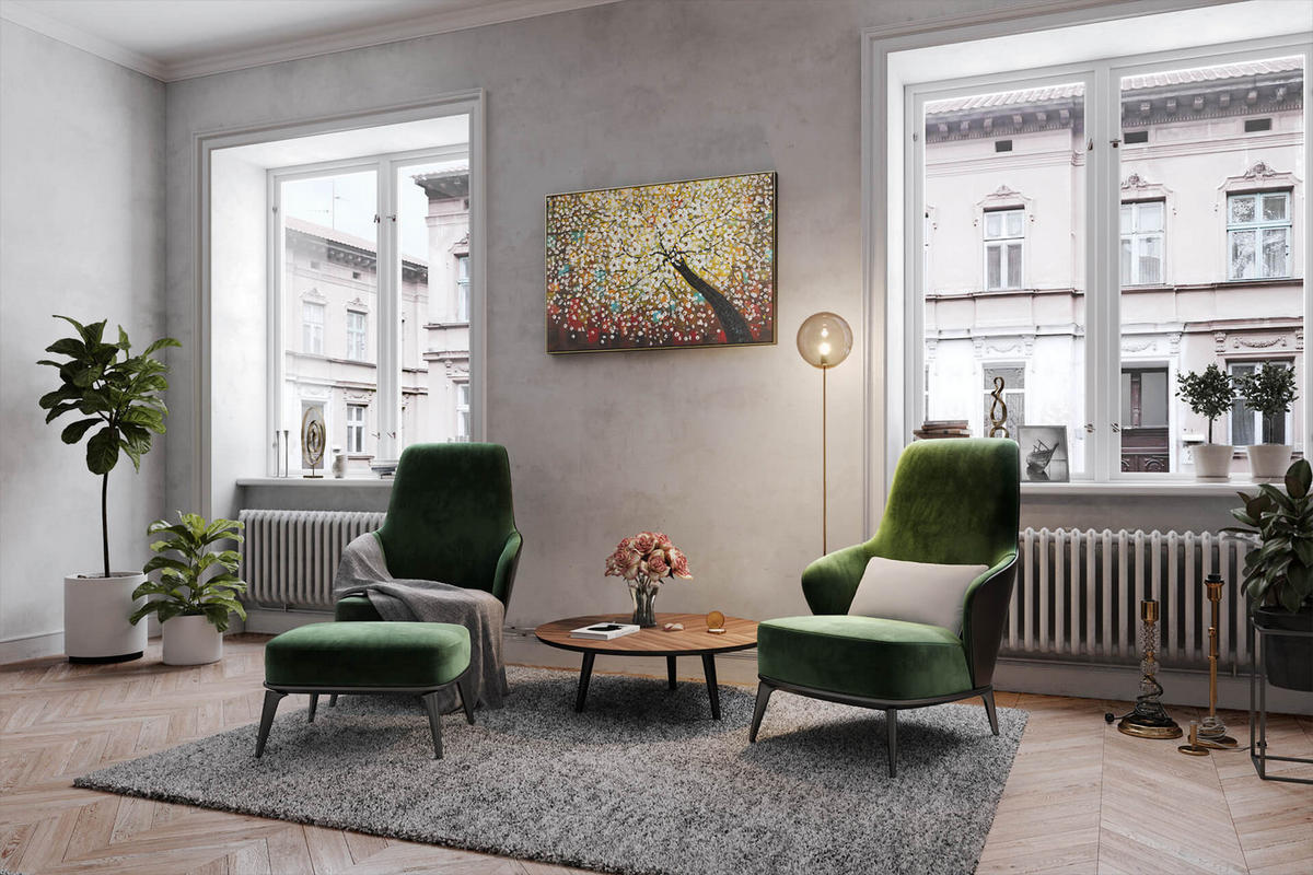 ÖLGEMÄLDE 120/80 cm - Blau/Gelb, Holz/Textil (120/80cm) - KUNSTLOFT
