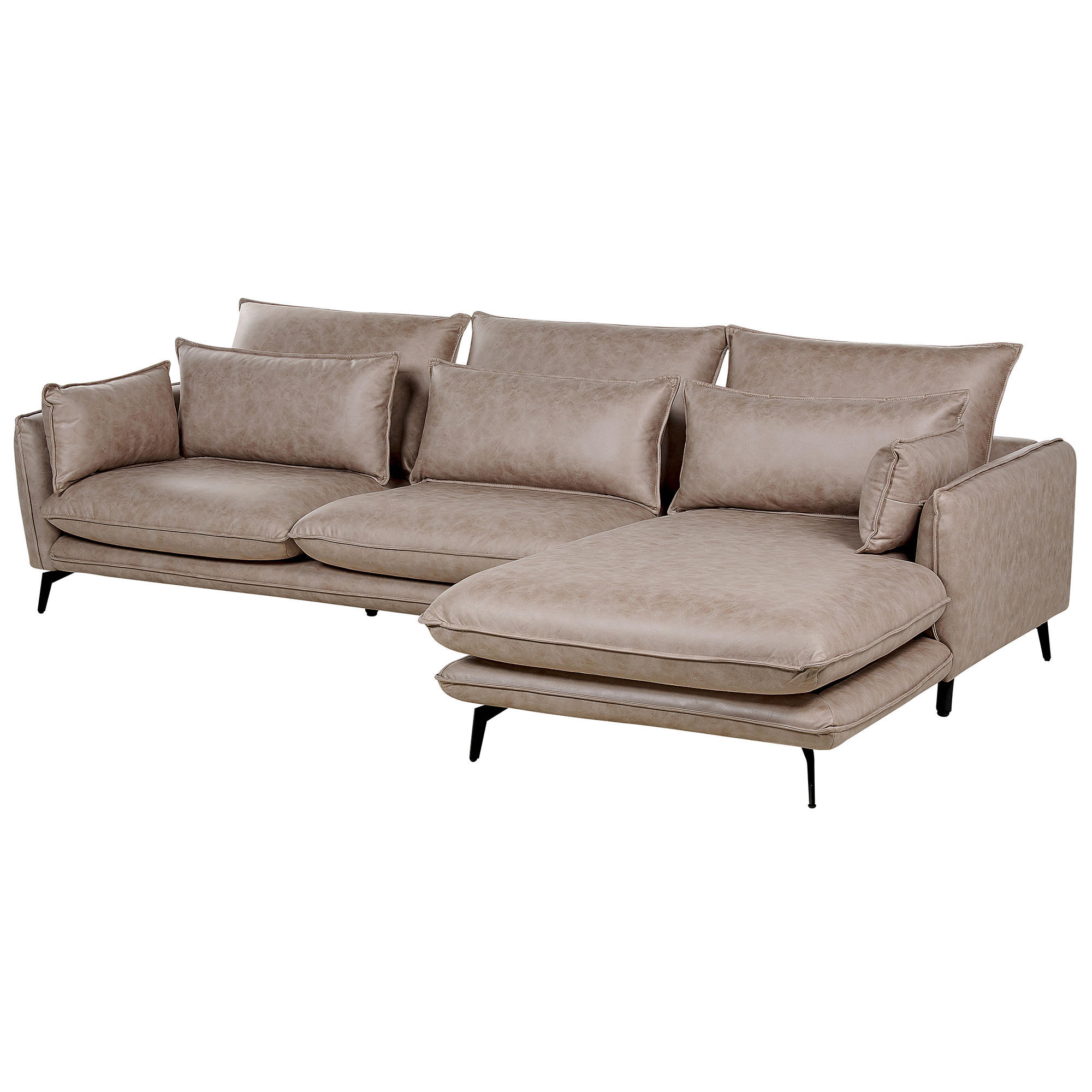 3-SITZER-ECKSOFA Kunstwildleder hellbraun rechtsseitig Gallo - Schwarz/Braun, Kunststoff/Textil (280/160cm) - Beliani